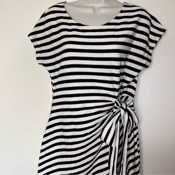Anthropologie Saturday Sunday Yael Dress Side Tie Cream Black Stripe Women Med - Picture 4 of 14